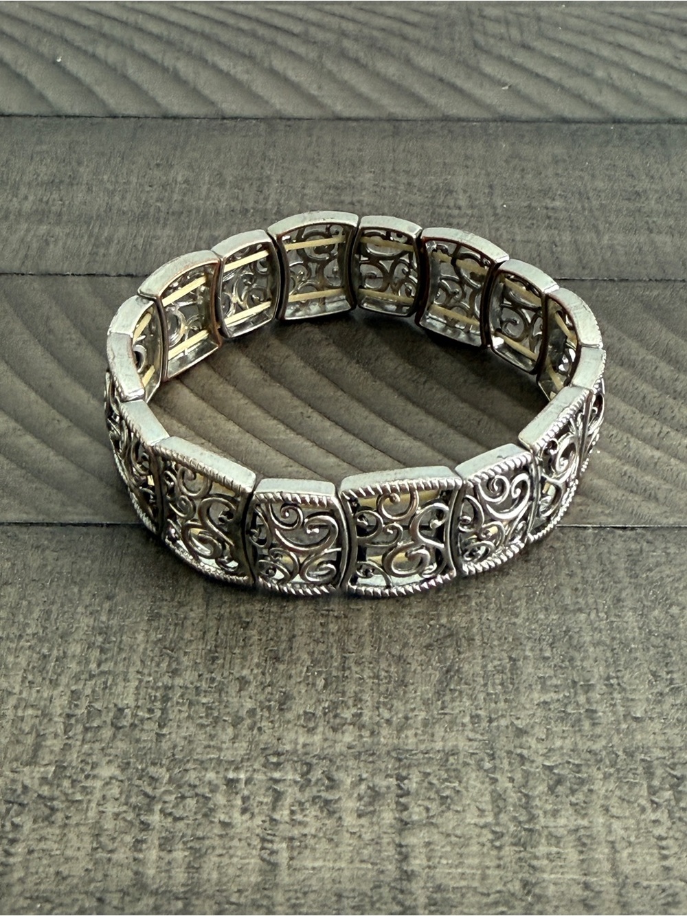 Vintage Silver Toned Filigree Stretch Bracelet - Women Jewelry